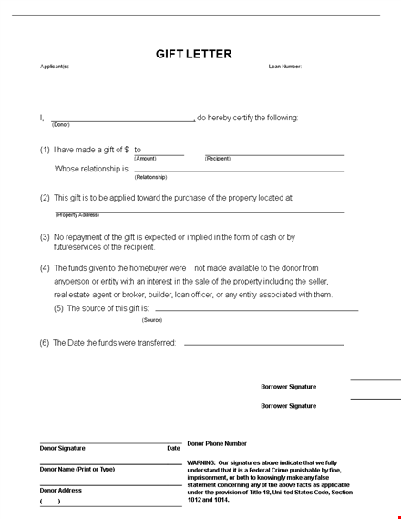 generate a cash gift letter template to confirm property donor funds template