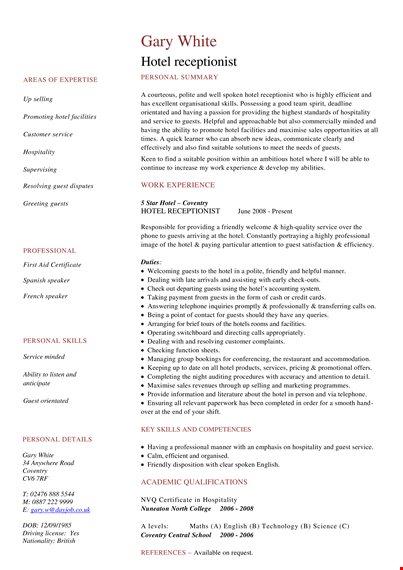 receptionist curriculum vitae template