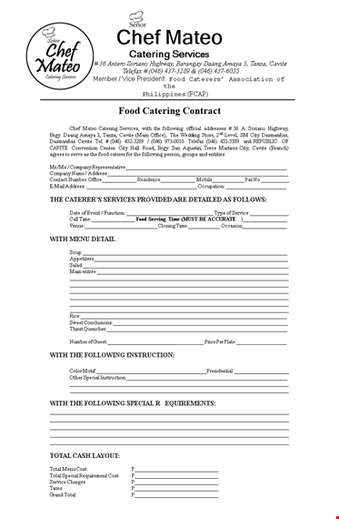 food catering contract template template
