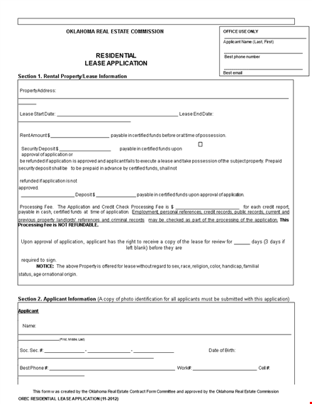 rental lease application template template