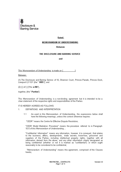 memorandum of understanding template - clear understanding between parties template