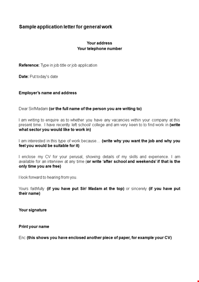general work application letter template