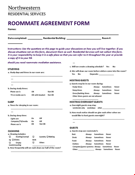 roommate agreement template - always include guests, never overstep boundaries template