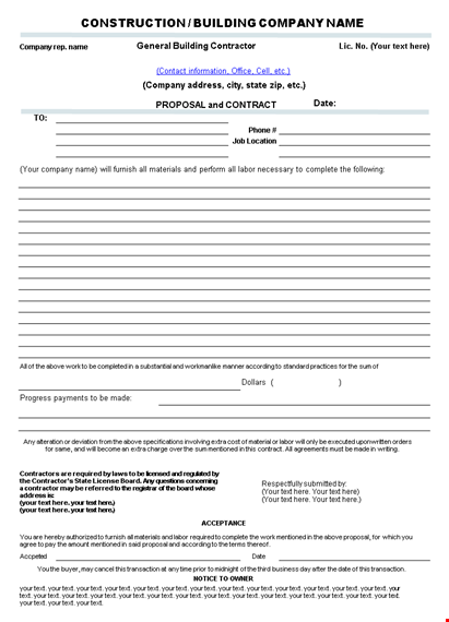 unprotect your company with our construction proposal template - download now template