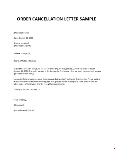 cancel order letter sample template