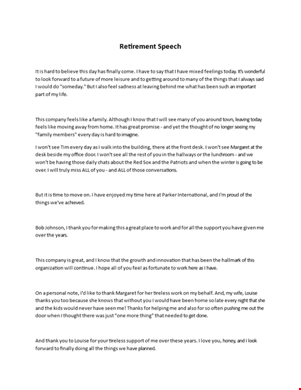 retirement speech template