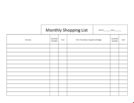 printable monthly shopping list template