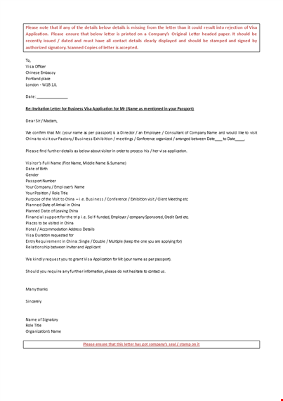 china invitation letter - sample letter for business and tourist visa template