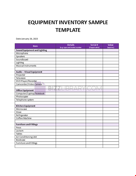 equipment inventory log template