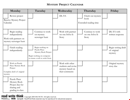 mystery project calendar template: begin your project with ease template
