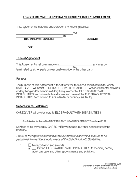 service agreement template for services | adult caregiver & disabilities | elder template