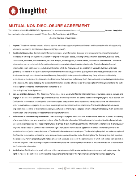 create a confidential mutual non-disclosure agreement form between parties - protecting information template