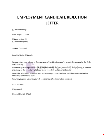 employment candidate rejection template template