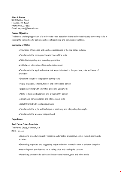 real estate sales associate resume template