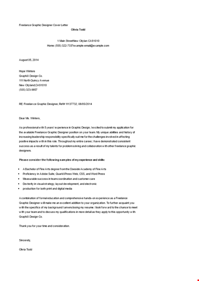 freelance graphic designer cover letter sample template