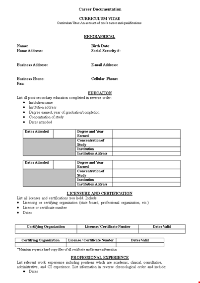 professional curriculum vitae template - enhance your resume template