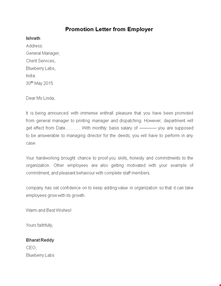promote your career: managerial position at blueberry | get noticed with our promotion letter template