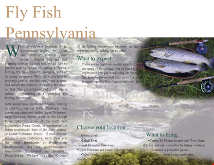 fly fishing brochure - experience the best fly fishing in pennsylvania and delaware template