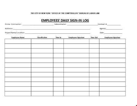 employee sign in log sheet template - track employee attendance with signature template