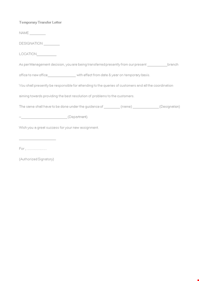 letter of transfer of work assignment template