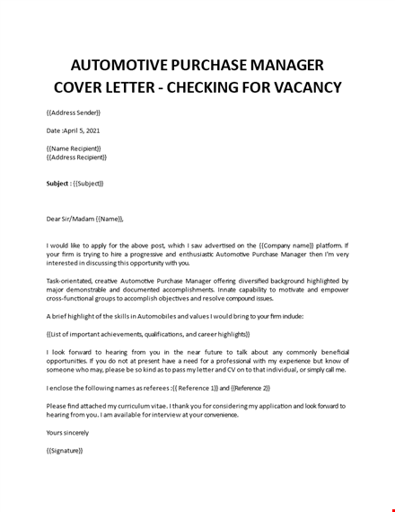 automotive purchase manager cover letter  template
