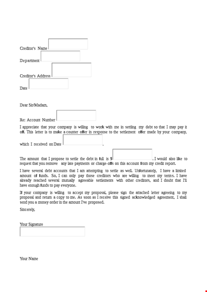 debt settlement offer letter template