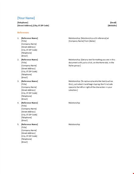 reference page template - street, address, telephone | seo document templates template