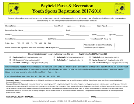 youth registration form template