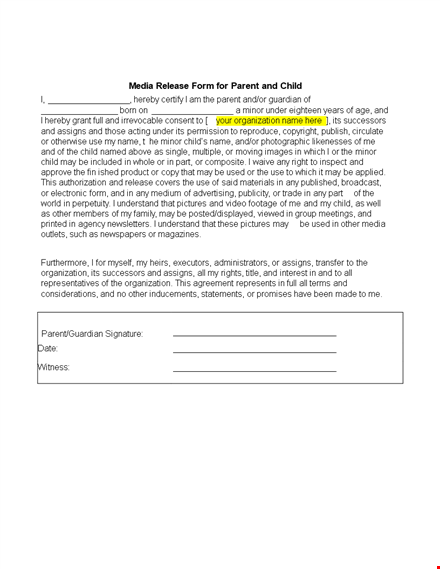 free media release form template template