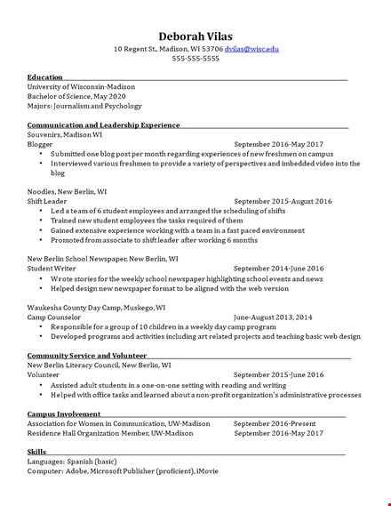 journalism communication resume template