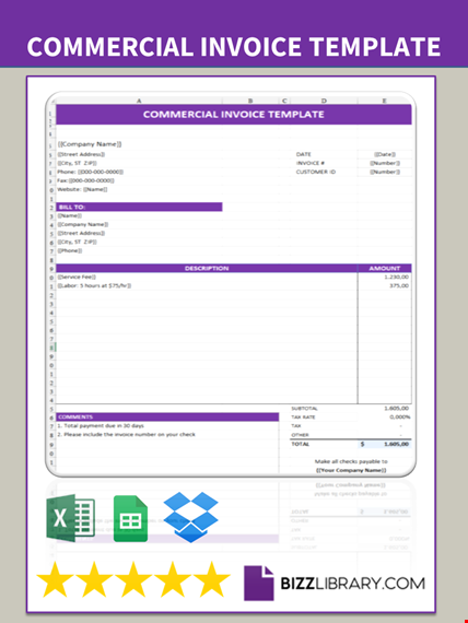 commercial invoice template template