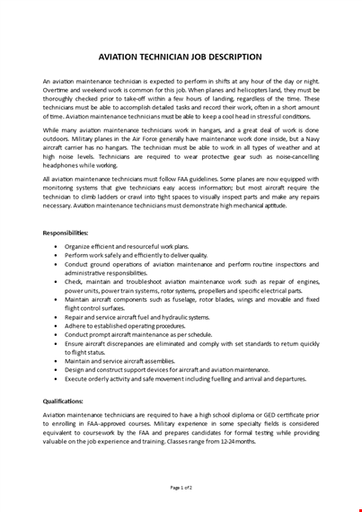 aviation technician job description template