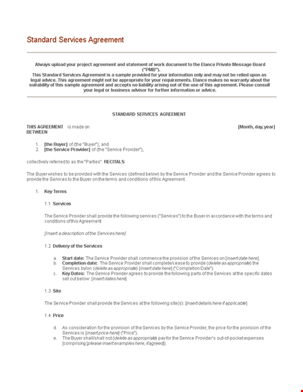 standard service agreement in word template