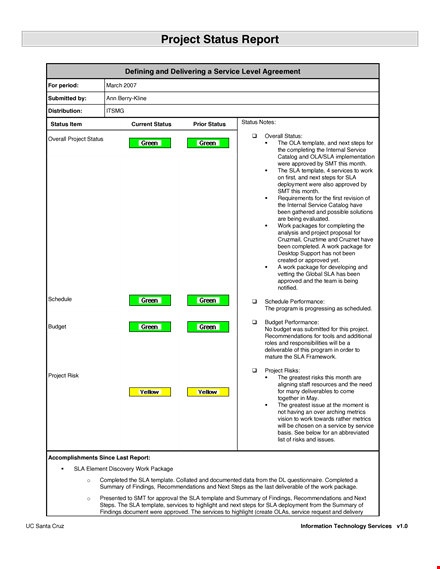 project status report template