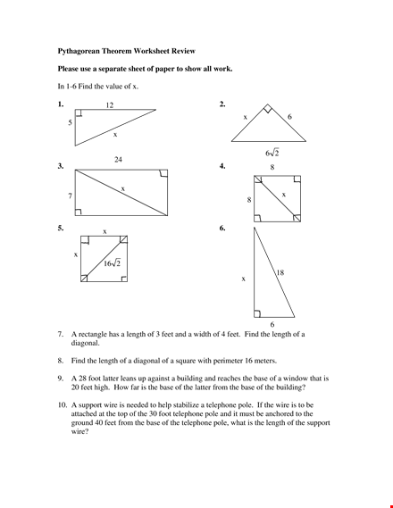 pythagorean theorem length template