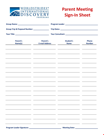 parent meeting sign in sheet template template