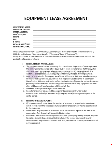 leasing agreement for equipment template