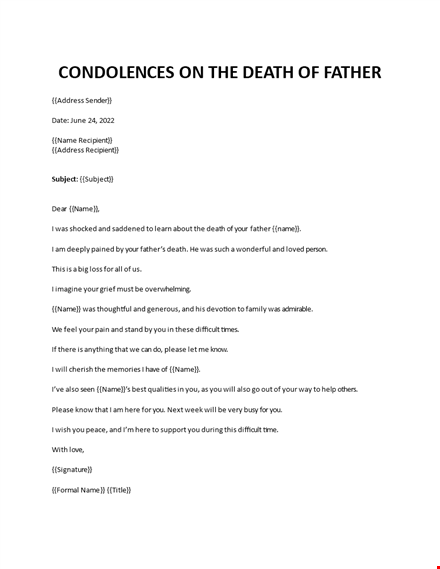 condolence letter on death of father template