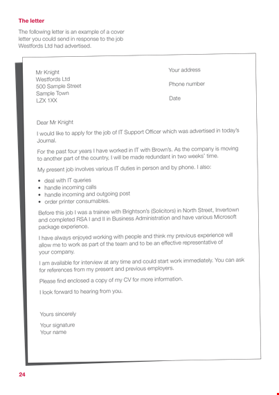 job application cover letter template