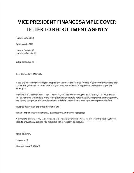 vice president finance cover letter template