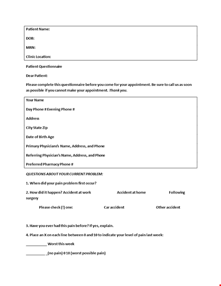 accident questionnaire template - quickly document possible phone related injuries template