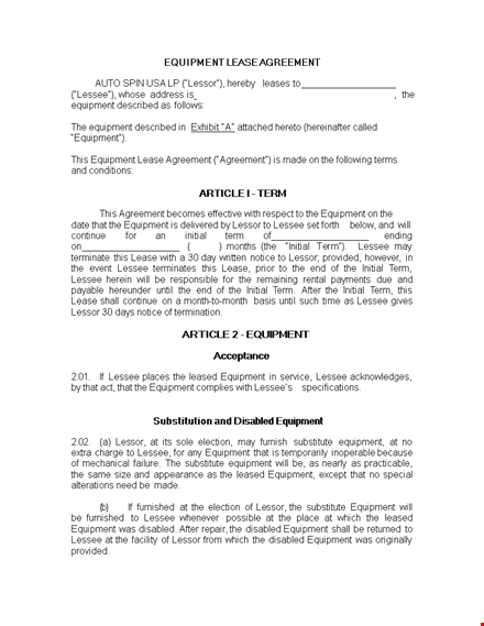 equipment lease agreement - create a clear and reliable contract template