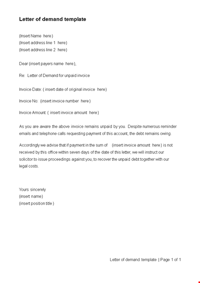 effective demand letter template to recover unpaid invoice | insert included template
