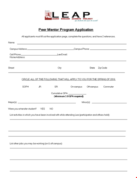 peer mentor application template | student campus mentor application template