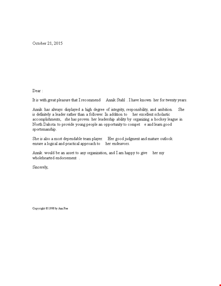 professional recommendation letter template