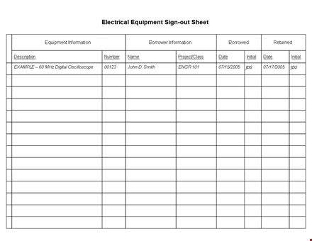 electrical equipment log template template