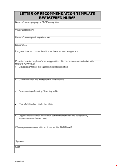 nurse-level applicant: letter of recommendation tips template