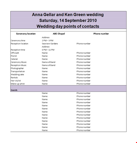 wedding sample itinerary template template