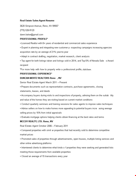 real estate sales agent resume template