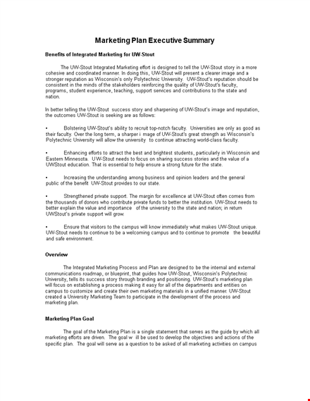 marketing plan executive summary template - university of stout template